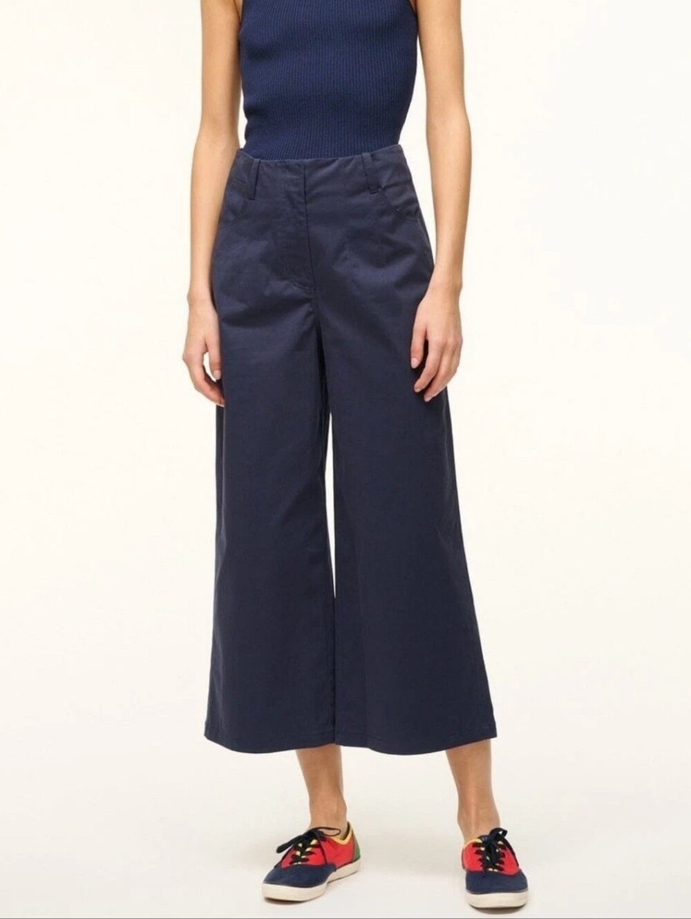 Staud Luca Pants Navy Blue Cropped Wide Leg Size 6